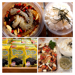 กุ้งดอง+มอนดอง+สาหร่ายทาเมรุ1ห่อฟรีโค้ก1ขวด