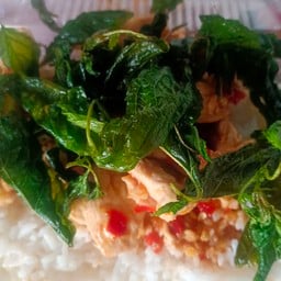 ข้าวราดไก่กระเพรากร๊อบกรอบ