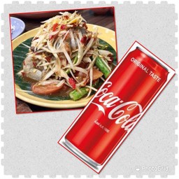 [อร่อยซ่ากับโค้ก] ส้มตำกุ้งสด+โค้กกระป๋อง