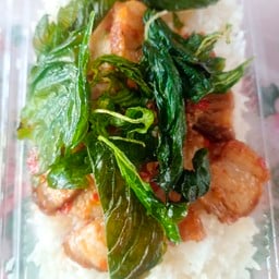 ข้าวราดกระเพรากร๊อบกรอบหมูกรอบ