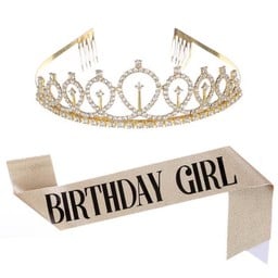 สายคล้องไหล่ birthday girl + มงกุฎเจ้าหญิง (สีทอง)