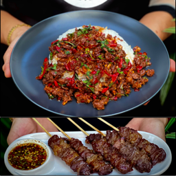 ชุดเซ็ทเนื้ออิ่มคุ้ม ! ข้าวกะเพราเนื้อโคขุน+เนื้อโคขุน2ไม้