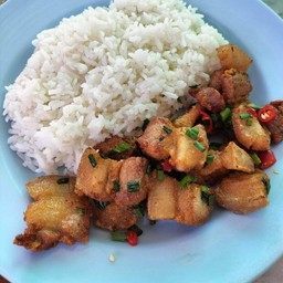 หมูสามชั้นทอดพริกเกลือราดข้าว