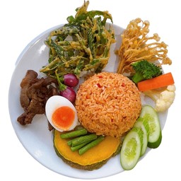 ข้าวคลุกน้ำพริกปลาย่าง+หมูทอด+ไข่ต้ม