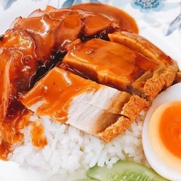 ข้าวหมูแดง+หมูกรอบ ธรรมดา