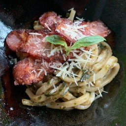 อุด้ง ซอสเพสโต้เบคอนกรอบ