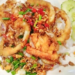 กุ้ง+หมึกคั่วพริกเกลือราดข้าว