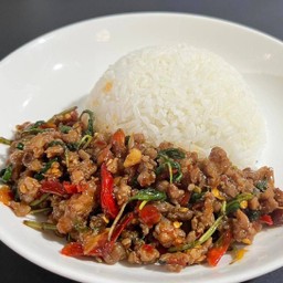 กะเพราหมูสับ+ข้าวหอมมะลิ