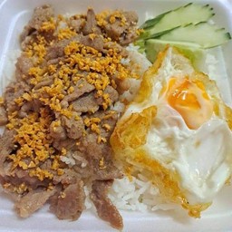 หมูทอดกระเทียม ราดข้าว