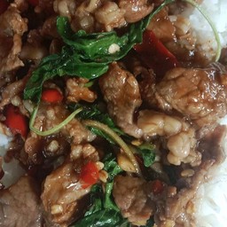 [อร่อยซ่ากับโค๊ก]ข้าวกะเพราเนื้อช้ิน+โค๊กออริจินัลขวด330ml.