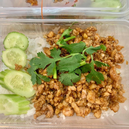 ข้าวหน้าหมูสันคอทอดกระเทียมพริกไทยดำ