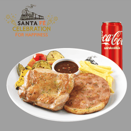 บอสตันแฮมสเต๊กและสเต๊กไก่ ซอสสไปซี่ + โค้ก ออริจินัล (กระป๋อง)