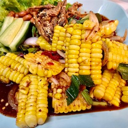 ยำข้าวโพดปลากรอบ(น้ำยำกะปิ)
