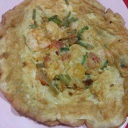 ไข่เจียวกุ้ง+ต้นหอม+มะเขือเทศ