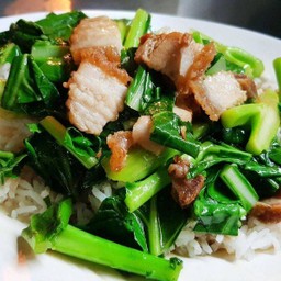 ข้าวราดคะน้าหมูกรอบ