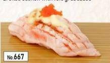 667.SALMON ABURI MAYO nigiri (1pcs) ข้าวปั้นหน้าปลาแซลมอลเผากับมายองเนส