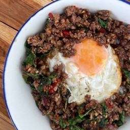 กะเพราเนื้อบด ราดข้าว(ธรรมดา)