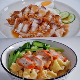 ข้าวหมูกรอบ + เกี๊ยวน้ำ