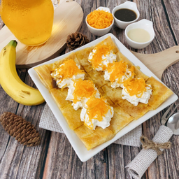 โรตีกล้วย-วิปครีม-ฝอยทอง