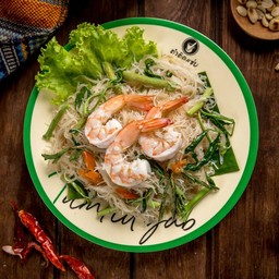 ผัดหมี่กระเฉดกุ้งสด