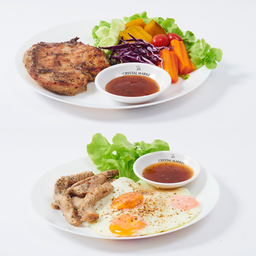 เซ็ตไก่กับไข่ สเต็กไก่ + ไข่ดาวไร้มันเพิ่มอกไก่