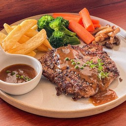 สเต็กสันคอหมูพริกไทยดำ