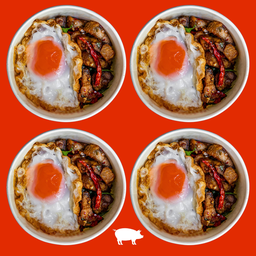 (โปรโมชั่น) อิ่มยกแก๊ง ข้าวกะเพราหมูกรอบ ขนาดปกติ + ไข่ดาว x 4