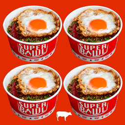 (โปรโมชั่น) อิ่มยกแก๊ง ข้าวกะเพราเนื้อ ขนาดปกติ + ไข่ดาว x 4