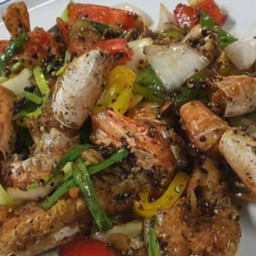 กุ้งทอดผัดพริกไทยดำ (กุ้งใหญ่)