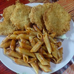 มักกะโรนี+ปลาทอด