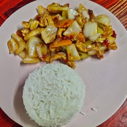 ข้าวสวย+ไก่กรอบสามรส