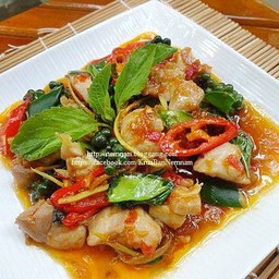 ผัดฉ่าไก่ราดข้าว