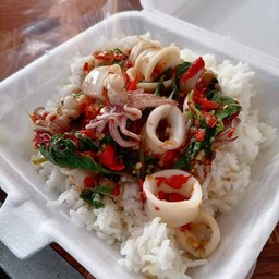 กระเพราปลาหมึกแถมไข่ดาว