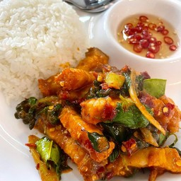 ข้าว+พริกแกงหมูกรอบ