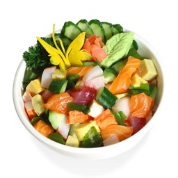 ข้าวหน้าปลาดิบหั่นเต๋า