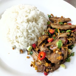 เป็ดคั่วพริกเกลือราดข้าว
