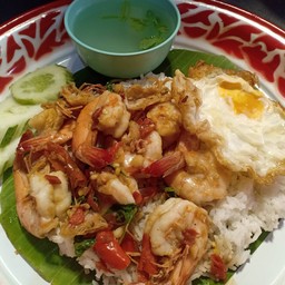 กะเพรา กุ้ง+ไข่ดาว
