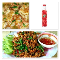 ข้าวหน้ากะเพราหมูสับ+แกงจืดไข่น้ำ+น้ำอัดลม(เลือกได้ค่ะ)