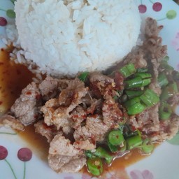 กระเพราหมูชิ้นราดข้าว