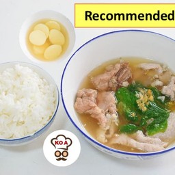 เกาเหลาสามหมูตำลึง + เต้าหู้ไข่ + ข้าวเปล่า