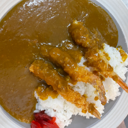 ข้าวหน้าแกงกระหรี่กุ้งฟราย