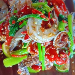 ตำผักบุ้งกุ้งสด ปลาร้า
