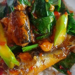 ข้าวราดผัดคะน้าปลากระป๋อง