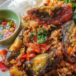 ผัดกระเพราหมูสับไข่เยี่ยวม้า