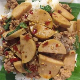 กะเพราหมูยอ+หมูสับ