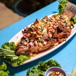 ปลากะพงทอดลุยสวน