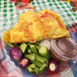 ข้าวไข่เจียวปูอัด+น้ำพริกกะปิ