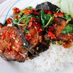 ข้าวราดกระเพราปลาดุกทอดกรอบ
