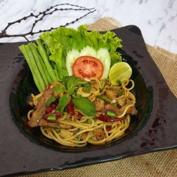สปาเก็ตตี้หมูย่างจิ้มแจ่ว