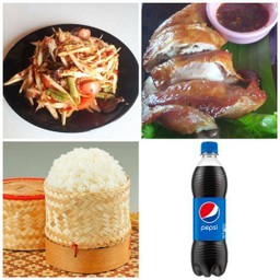 เซตสุดคุ้ม A (ส้มตำ,ไก่ย่าง,ข้าวเหนียว,Pepsi 340ml)